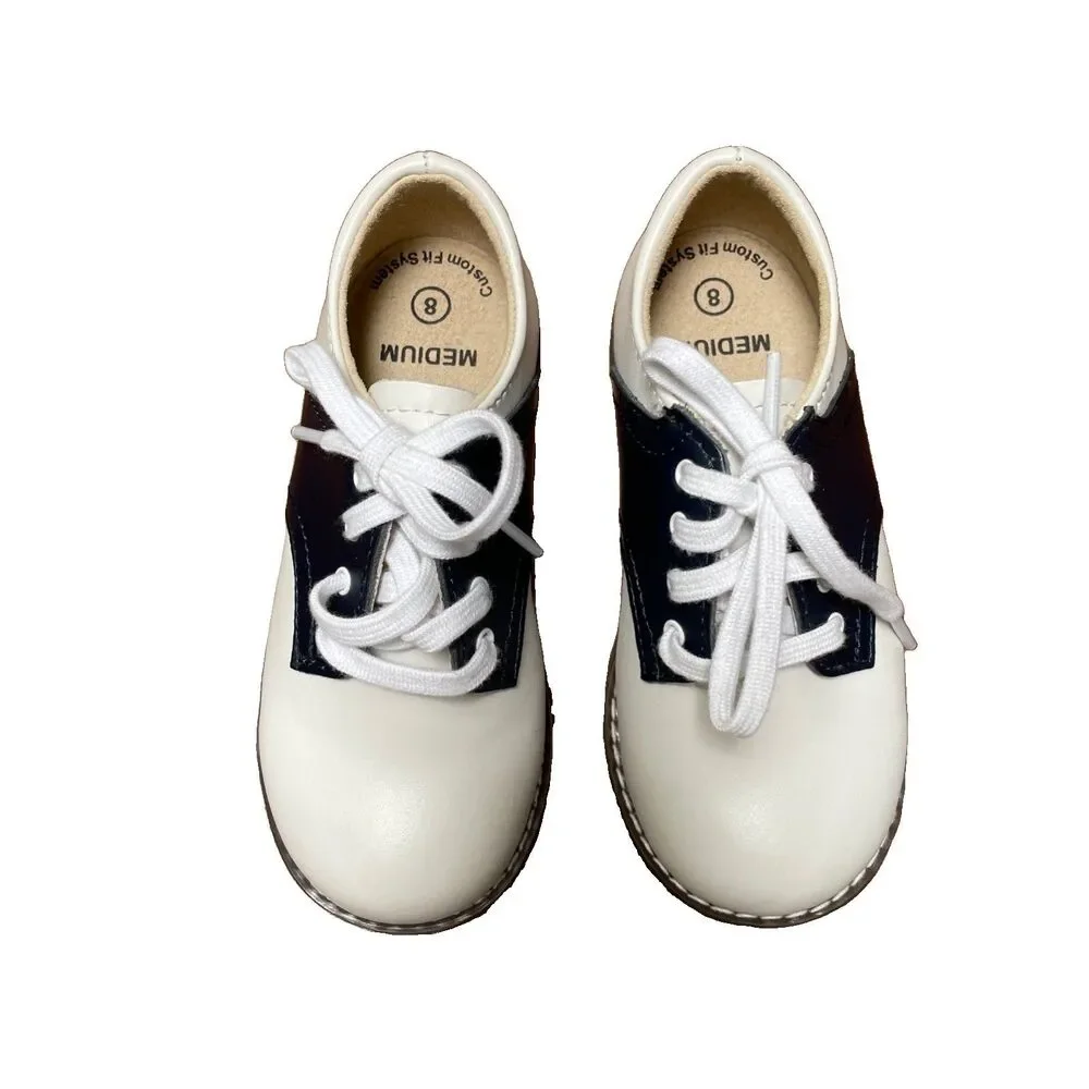 FootMates Cheer 8401 Lace-Up Oxford Dress Shoes White/Blue Kids 8M Leather
